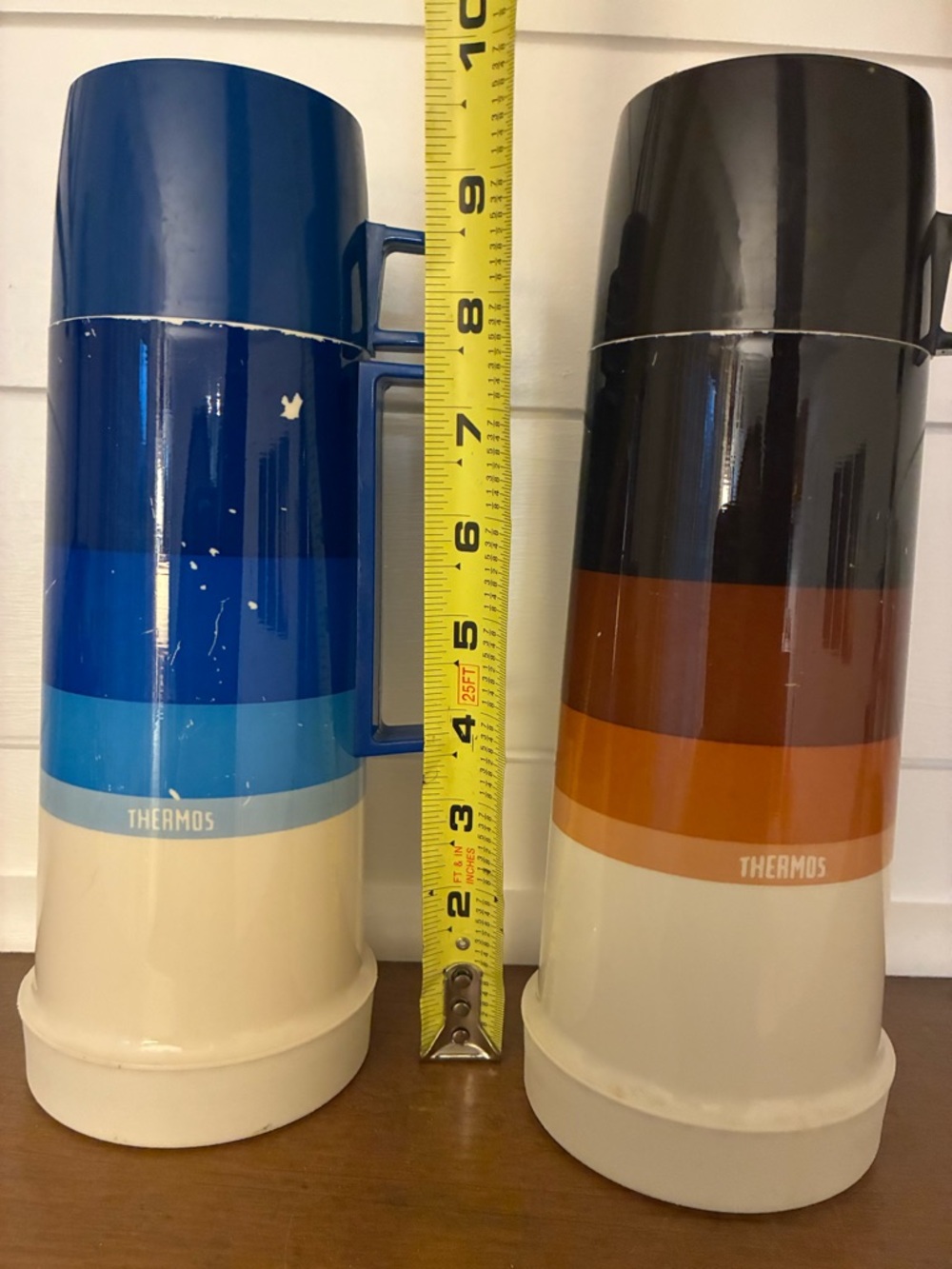 Vintage Thermos Set Retro Striped Camping Coffee Jugs w Cups - Picture 2 of 14